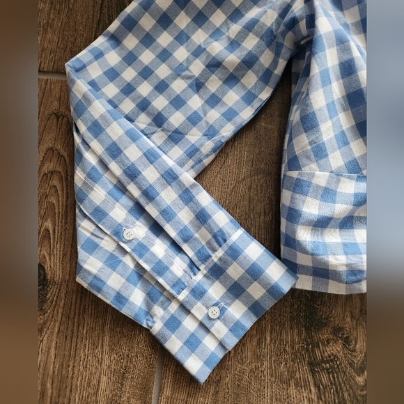 Lumiere cropped front twist button-up cotton long sleeve checkered top - Picture 4 of 12